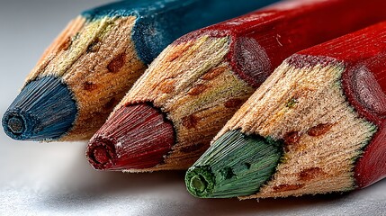 Close-up of the sharpened tips of three colored pencils image (30