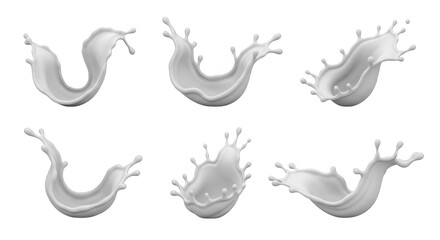 Obraz premium digitally rendered 3d milk splash collection in various shapes against a white background advertisements or food related content
