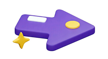 3D Purple Arrow with Yellow Star and Circle Elements