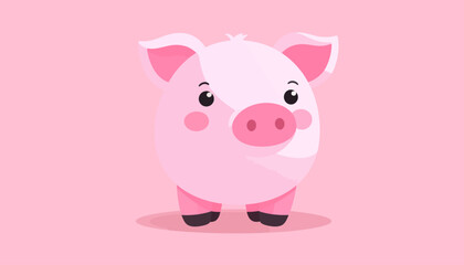 Cute Pink Pig Cartoon Illustration