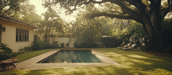 Tranquil Pool House with Lush Backyard