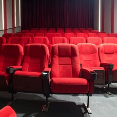 Obraz premium Red cinema seats in a dark theater