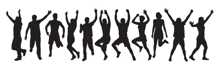 diverse people in dynamic poses celebrating and moving