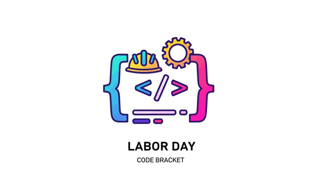 Labor Day code bracket icon symbolizing hard work and development in the technology industry