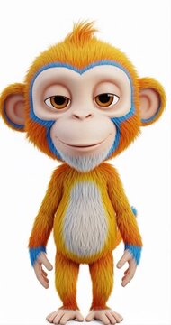 Cartoon monkey character with closed eyes isolated on white