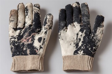 Pair of Dirty Work Gloves with Abstract Black and White Splatter paint