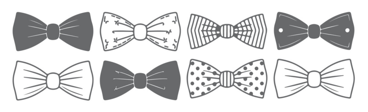 eight gray scale bow tie silhouettes various patterns 