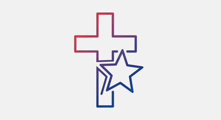 Obraz premium Vibrant gradient outline icon of cross and star symbolizing faith, patriotism, and aspiration