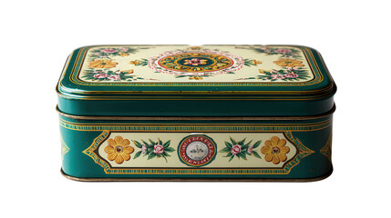 Vintage Irish tin cookie box background isolated on a Transparent background, PNG file.