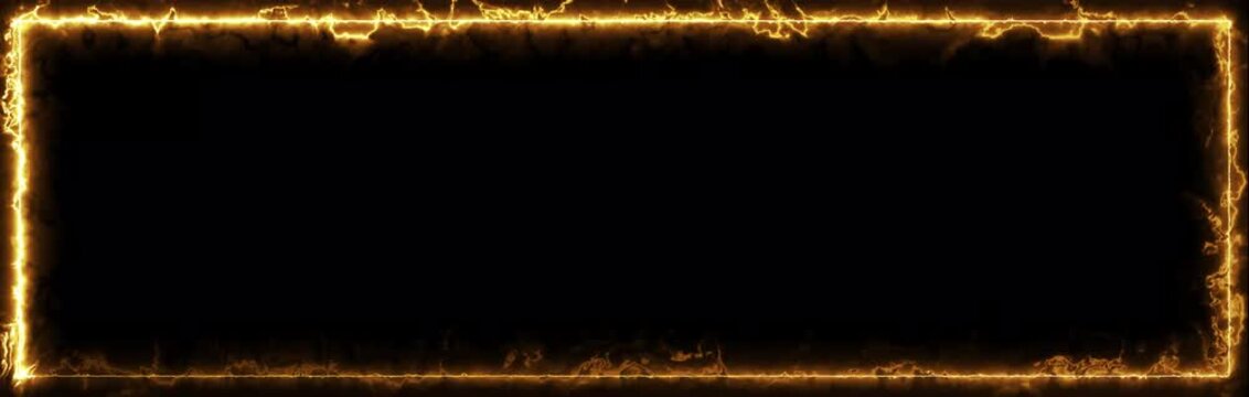 Fiery glowing lines frame dark background motion
