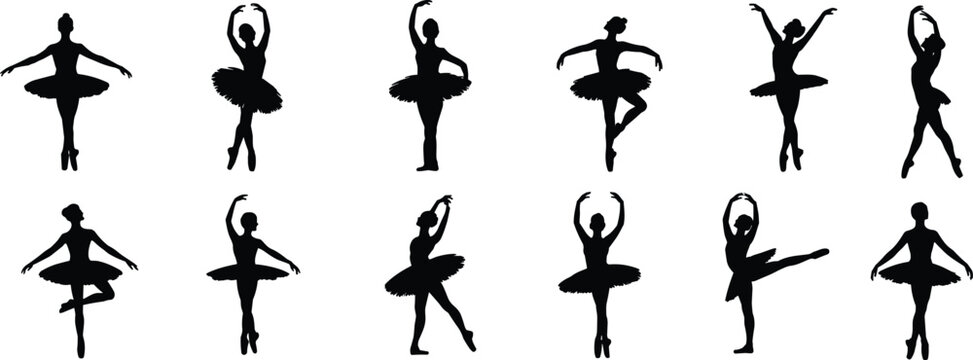 Silhouettes of Ballerinas in Various Dance Poses Ballet