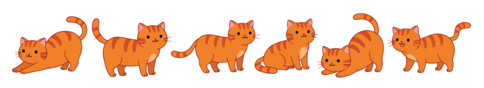 adorable cartoon orange tabby cats in various poses
