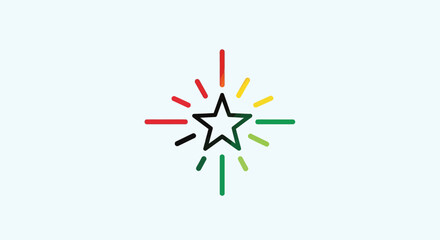 Vibrant Outlined Star Symbol Emitting Multicolored Light Rays Vector Illustration