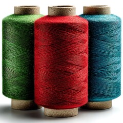 Three Spools of Vibrant Sewing Thread in Green Red and Blue image