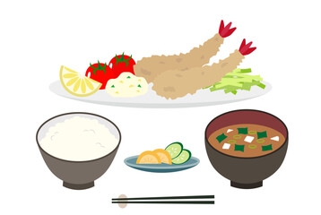 エビフライ定食のイラスト素材