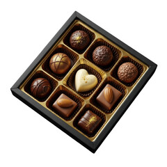 Luxury chocolate truffles assortment in gift box isolated on transparent background