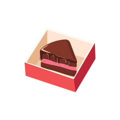 Delicious Slice of Chocolate Layer Cake with Pink Filling in a Red Gift Box 