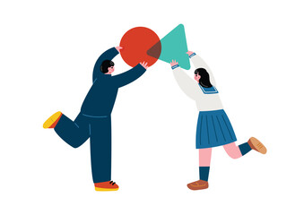 協力する学生のイラスト