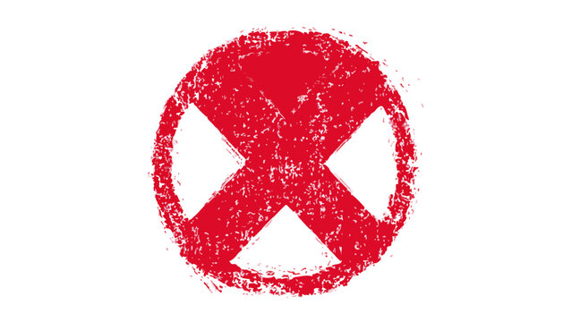 Czerwony symbol X wpisany w okrąg z teksturą grunge, reprezentujący błąd, zakaz lub odrzucenie, idealny jako element interfejsu użytkownika.