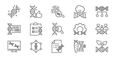 Streamlined vector line icons for genetic research, biotechnology, and DNA science, featuring concepts of engineering, analysis, and innovation © Tifany