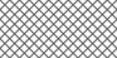 Seamless black geometric diamond lattice pattern with layered grid lines. Modern abstract repeating background ideal for wallpaper, textile, packaging, and surface design. Clean monochrome texture