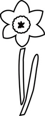 水仙の花と葉のアウトライン白黒線画イラスト