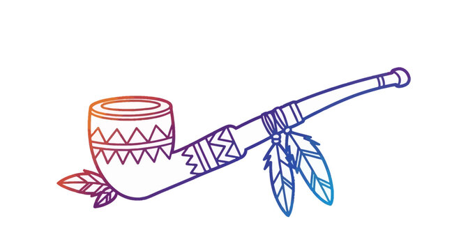 Native American Peace Pipe Illustration with Gradient Colors and Traditional Feather Accents