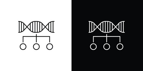 Line art icon of a DNA strand branching out to three circular elements, symbolizing genetic structure, biological data organization, and scientific research © Tifany