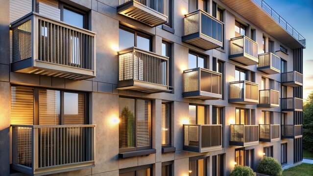 Heres the output for the given input concept  Thermal heating units installed at a multifamily residential building facade