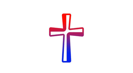 Obraz premium Vibrant red and blue gradient Christian cross symbol on a clean white background representing