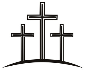 Three Crosses Silhouette on Hilltop