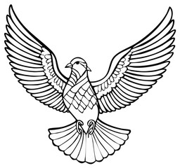 Obraz premium Stylized line art of a dove with wings spread wide, symbolizing peace, freedom and hope