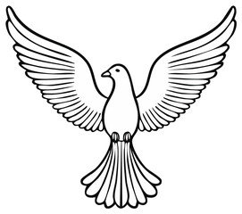 Obraz premium Elegant black line art illustration of a flying dove, symbolizing peace and freedom