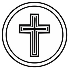 Fototapeta premium Simple Christian Cross Symbol in Circle, Religious Faith Sign, Christianity Icon