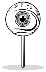 Black and white spooky eyeball lollipop candy cartoon illustration