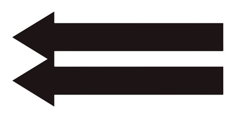 Icono de dos flechas negras paralelas apuntando hacia la izquierda sobre un fondo transparente para dise&ntilde;o gr&aacute;fico y se&ntilde;alizaci&oacute;n.