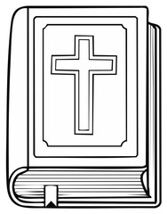 Fototapeta premium Religious Book with Christian Cross Symbol on Cover Simple Black and White Line Art Illustration