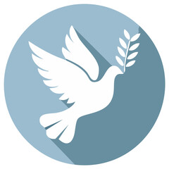 Fototapeta premium White Dove Flying with Olive Branch Symbolizing Peace and Hope Flat Design Icon