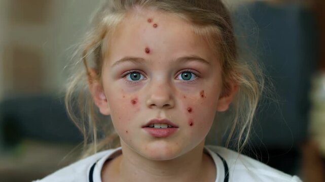 Close-up of the face of a freckled blonde girl