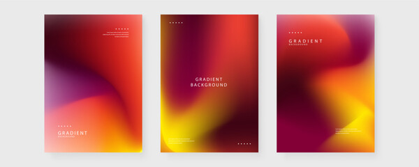Obraz premium Series of three intense posters featuring deep red burgundy and bright orange fluid mesh gradients for dramatic impact