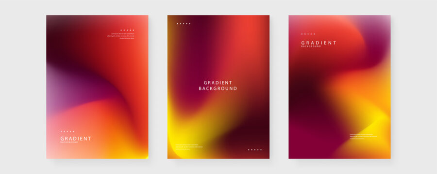 Series of three intense posters featuring deep red burgundy and bright orange fluid mesh gradients for dramatic impact