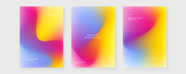 Obraz premium Professional set of three vibrant posters featuring smooth transitions between sky blue magenta and bright yellow