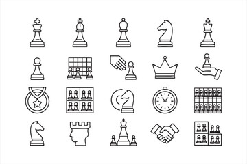 Chess tournament outline icons for strategy applications © MD.sahadat