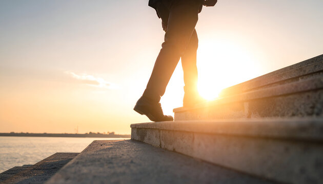 Minimalist business and career concept representing taking the first step toward goals and success.