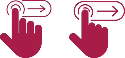 Obraz premium Maroon hand performing a swipe gesture with an arrow, indicating touchscreen interaction or navigation