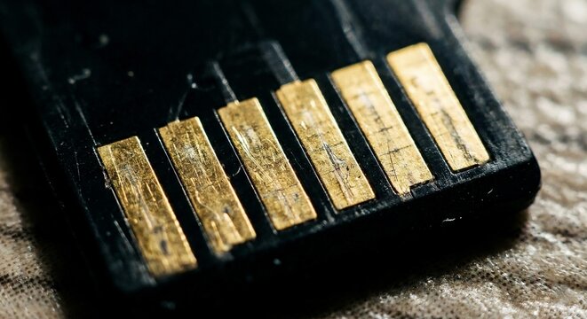 Macro Shot of Gold Contact Pins on Micro-SD Memory Card