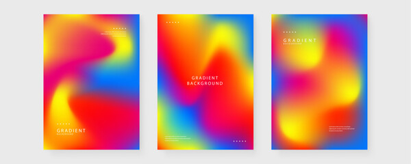 Trio of energetic abstract posters featuring hot yellow orange and red fire fluid gradients for summer events © Badr Warrior