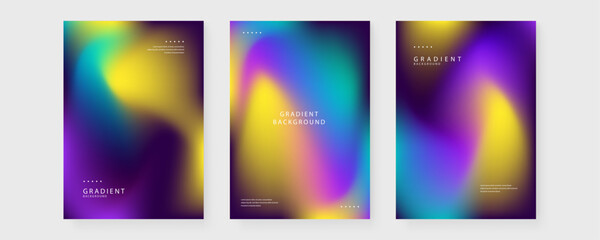 Fototapeta premium Set of three dark atmospheric gradient backgrounds with purple and gold tones