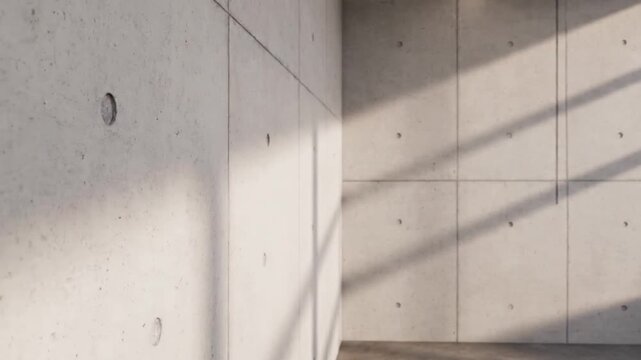 Minimalist concrete wall texture with strong geometric shadows, showcasing modern architectural design and industrial material aesthetic in a contemporary interior space