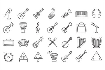 Obraz premium Musical instrument outline icons for studio and recording